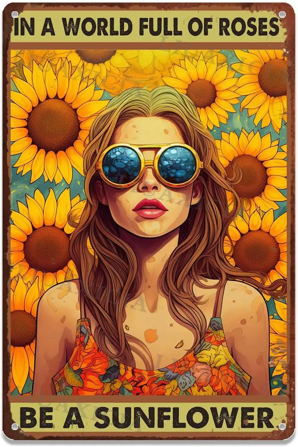 Vintage Tin Sign In A World Full Of Roses Be A Sunflower For Retro Wall Decor Home Wall Signs 8.00