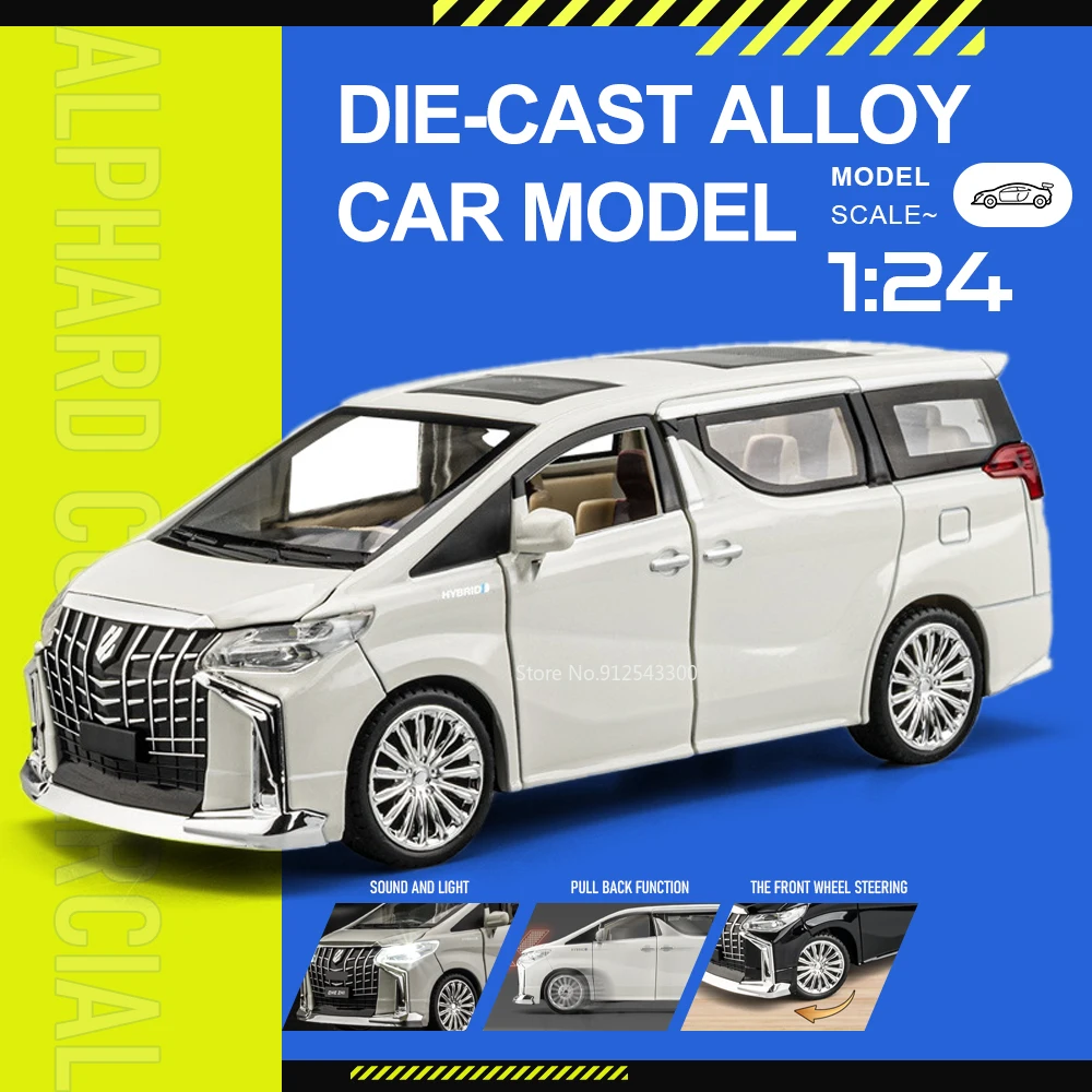 

Масштабная модель автомобиля Alphard Coaster 1:24, игрушка с открывающимися дверями, звуком и светом, инерционная, с амортизацией, для декора спальни