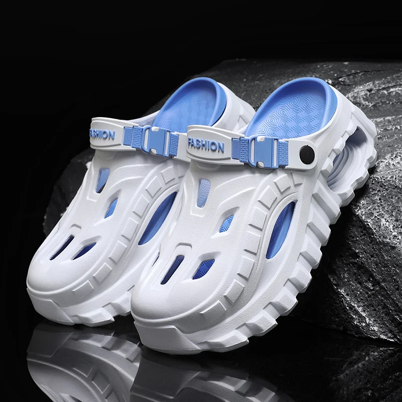 

Men's Outdoor Slip-On Sandals Thick Bottom Breathable Anti-Slip Summer Beach Shoes Comfortable PU Footbed EVA Upper