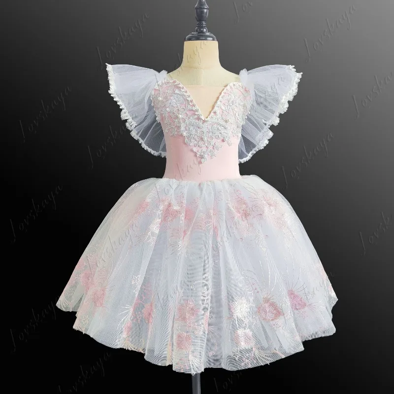 

Длинное газовое платье для девочек с кружевом, придворный стиль, современный танцевальный хозяин, хор, танцевальная экипировка