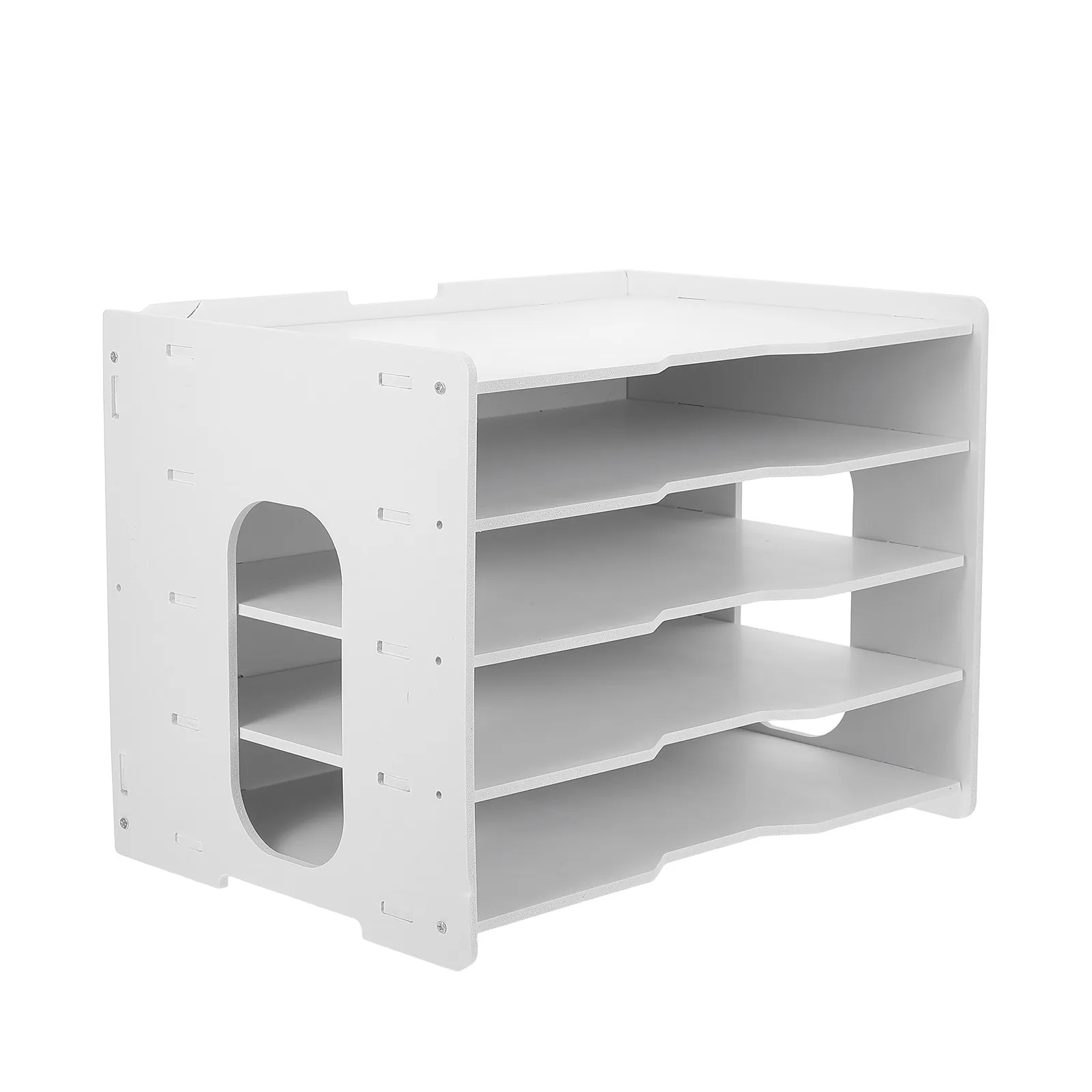 5-Tier White Desktop File Organizer Vertical Rack Multi-Tier Paperwork Organizer Space Saving Desk Storage Rack for Office Desk