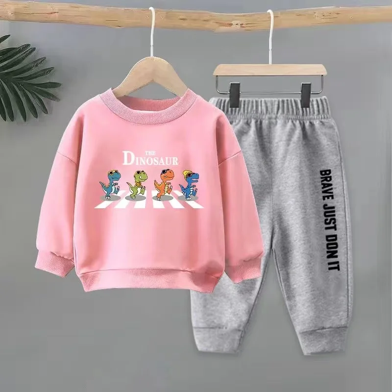 Autumn Baby Girl Clothes Set Children Boys Cartoon Dinosaur Printing Sweatshirt Top and Pants Bottom Two Piece Suit Tracksuit