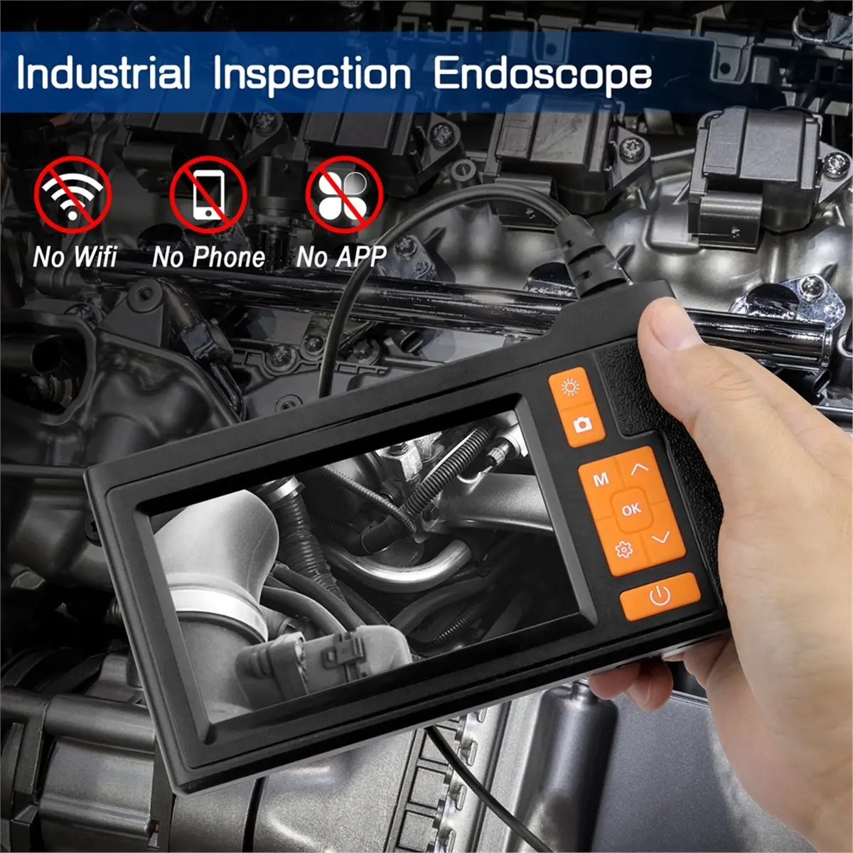 Camera 8mm 4.3'' IPS Screen HD1080P Rigid Cable Pipe Sewer Inspection Borescope