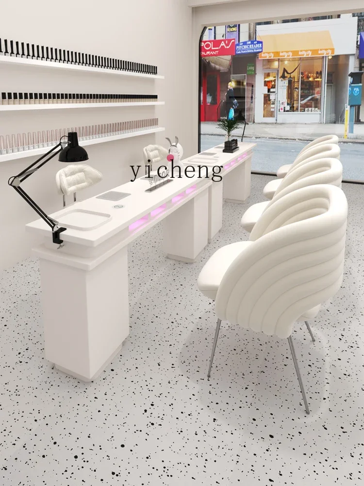 ZC New Cream Style Manicure Table and Chair Set Combination Embedded High-Power Vacuum Cleaner with LED Lamp for Nails