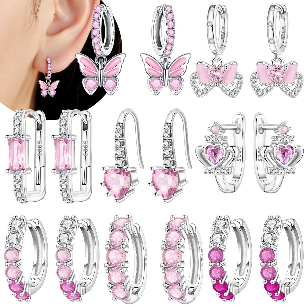 

Оригинальные ювелирные изделия из серебра 925 пробы, подарок на годовщину, розовые серьги-бабочки, Корона, дизайн сердца, женские серьги с бабочкой