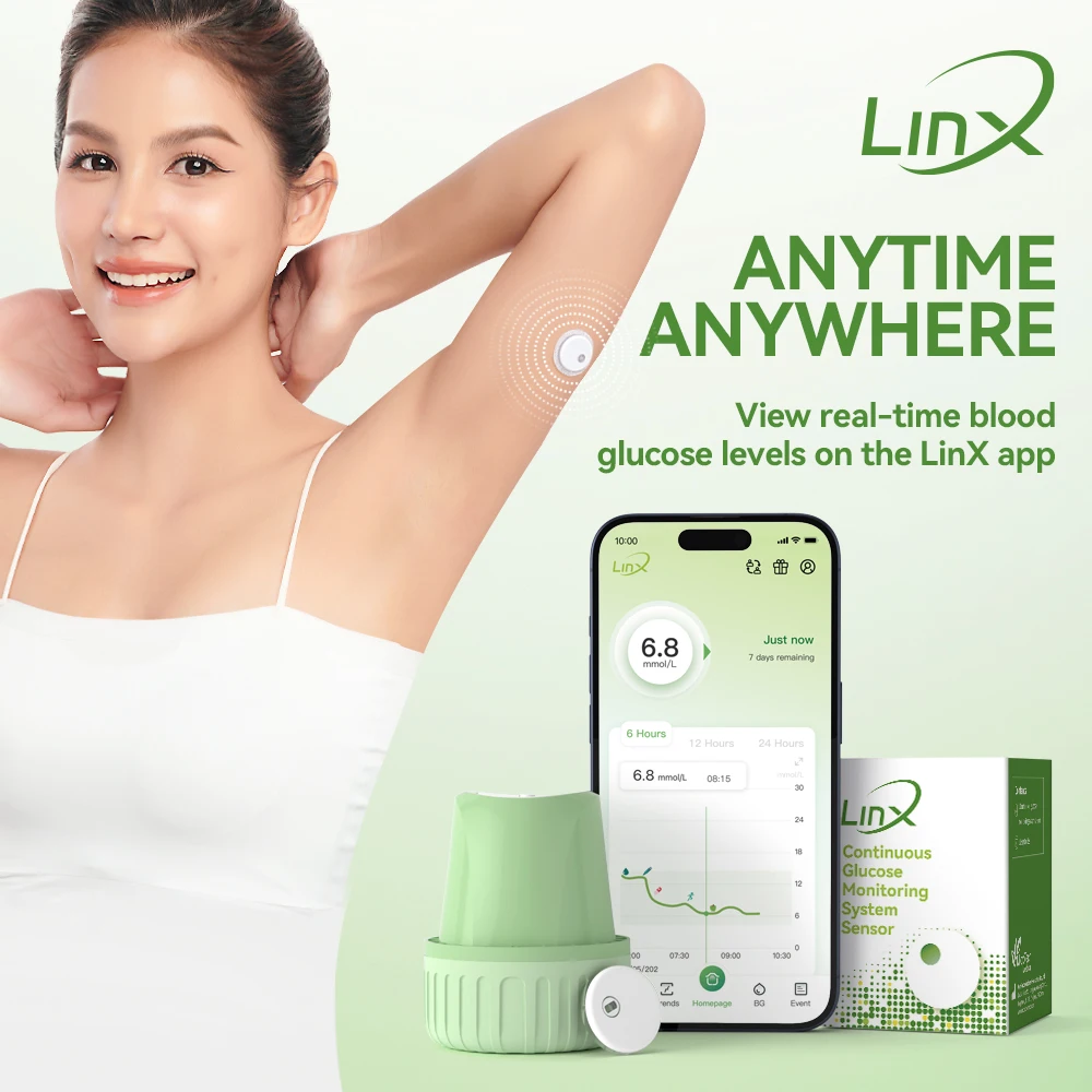 Microtech linx cgm monitor de glicose contínua 15 dias com 24/7 medidor de açúcar no sangue em tempo real monitoramento sensor de teste de diabetes