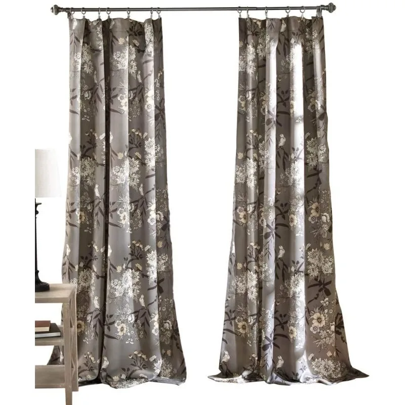 

Lush Decor Botanical Garden Curtains Floral Bird Print Light Filtering Window Panel Drapes Set for Living, Dining, Bedroom (Pair