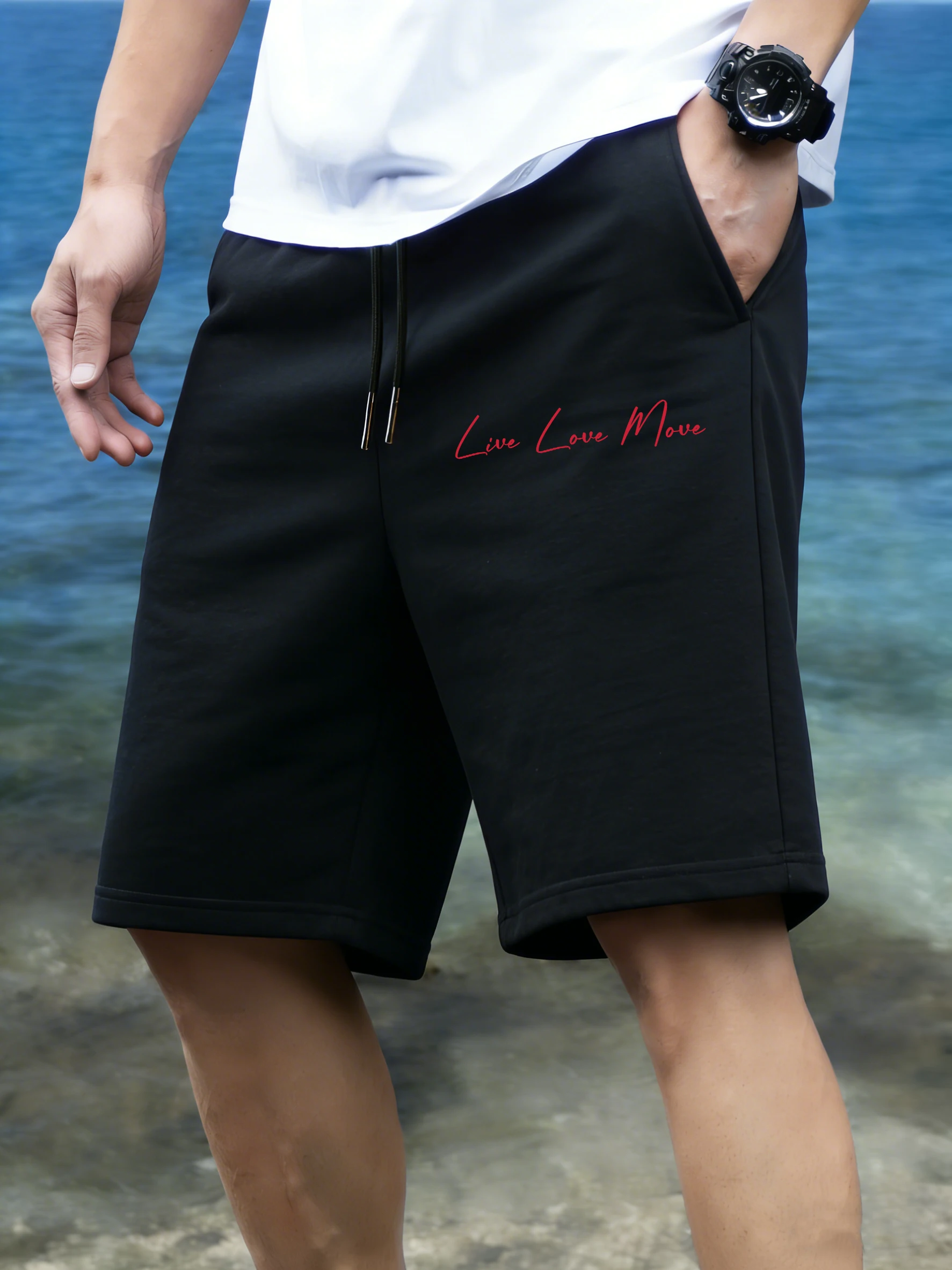 

Live Love Move Letter Printing Men'S Shorts Casual Elasticity Gym Pant Wide Leg Streetwear Unisex Summer Drawstring Clothing
