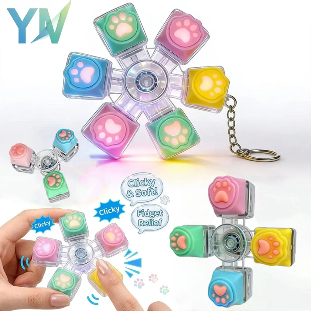 Llavero con diseño de pata de gato, spinner antiestrés para teclado mecánico, juguete suave y lindo para aliviar la ansiedad en la oficina, regalo.
