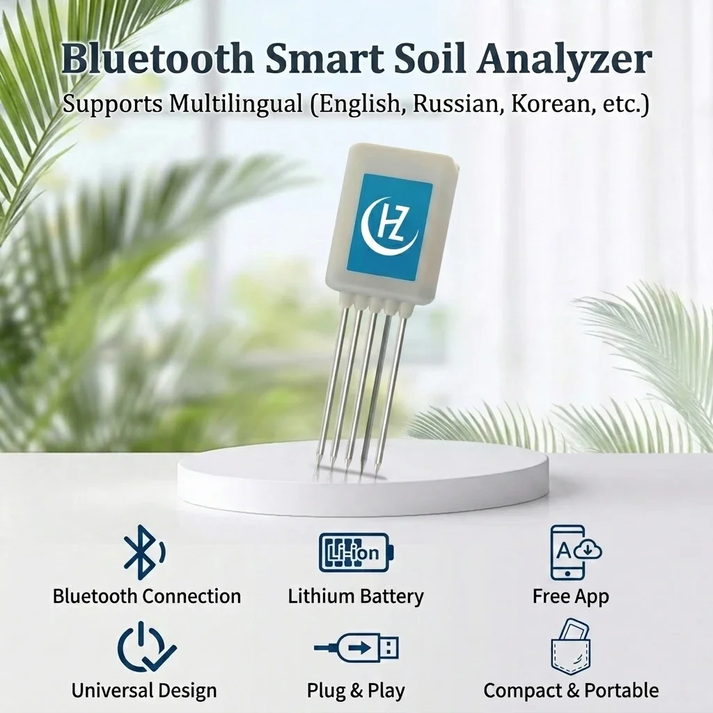 8 in 1 Bluetooth Soil Tester Smart Agriculture NPK PH EC Temperature Humidity Fertility Meter with Mobile App Control