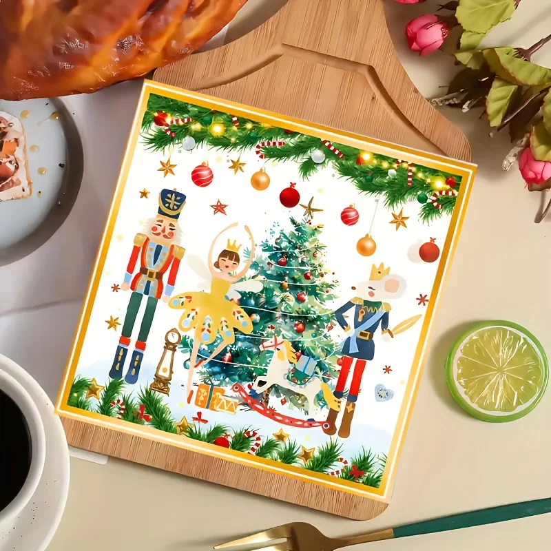 20/40/60/100 Stück weiße Weihnachts-Nussknacker-Aquarell-Abendessen-Servietten für Tischdekoration, ideal für Partys mit Weihnachtsmotiven