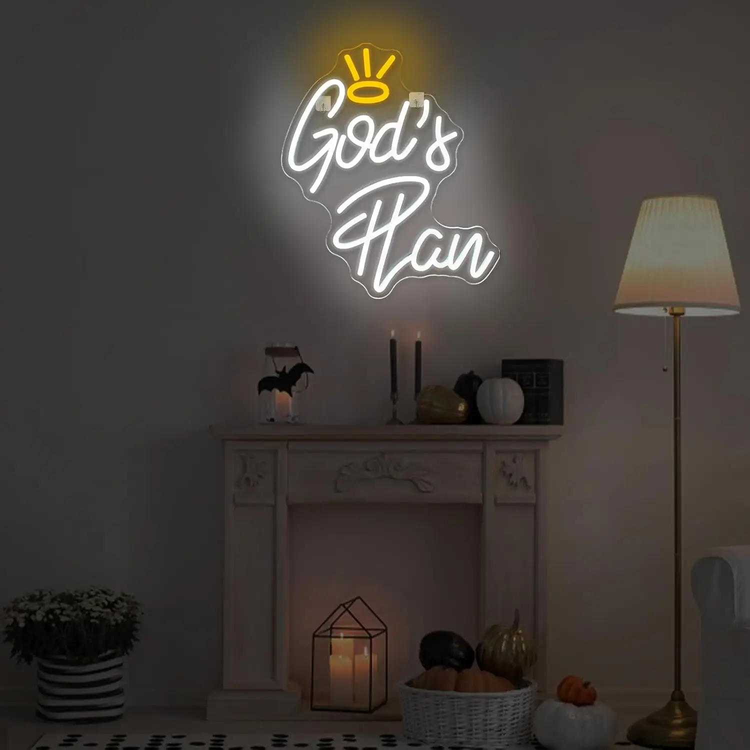 God's Plan White LED Neon Sign for Wall Decoration,USB Powered Letter Neon Sign Bedroom Living Room Home Bar Wedding Party Decor