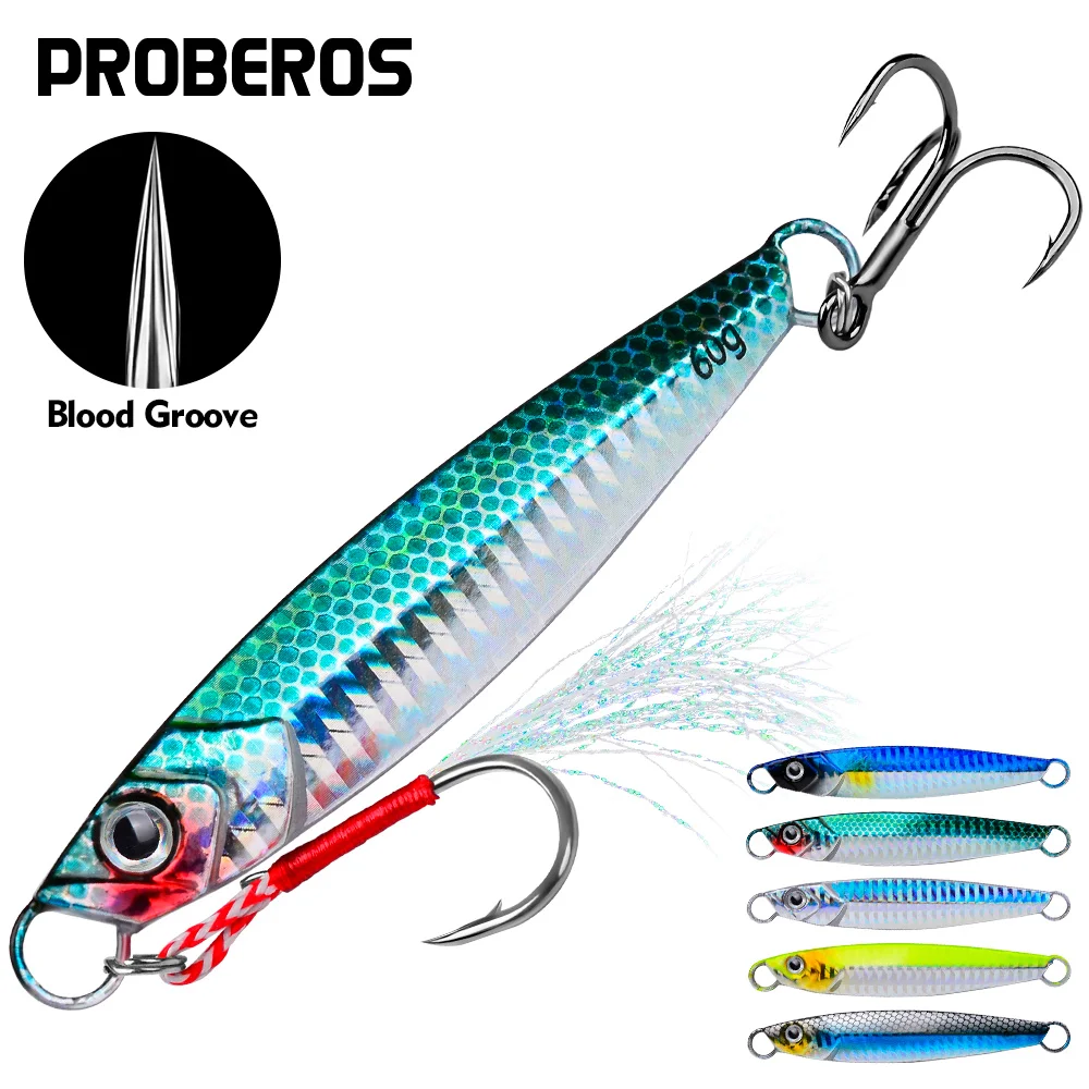 

1pc PROBEROS Lron Plate Lure Sea Fishing MetalBionic Bait 17g/21g/24g/30g/40g/60g DoubleHooks Luminous Fake Bait