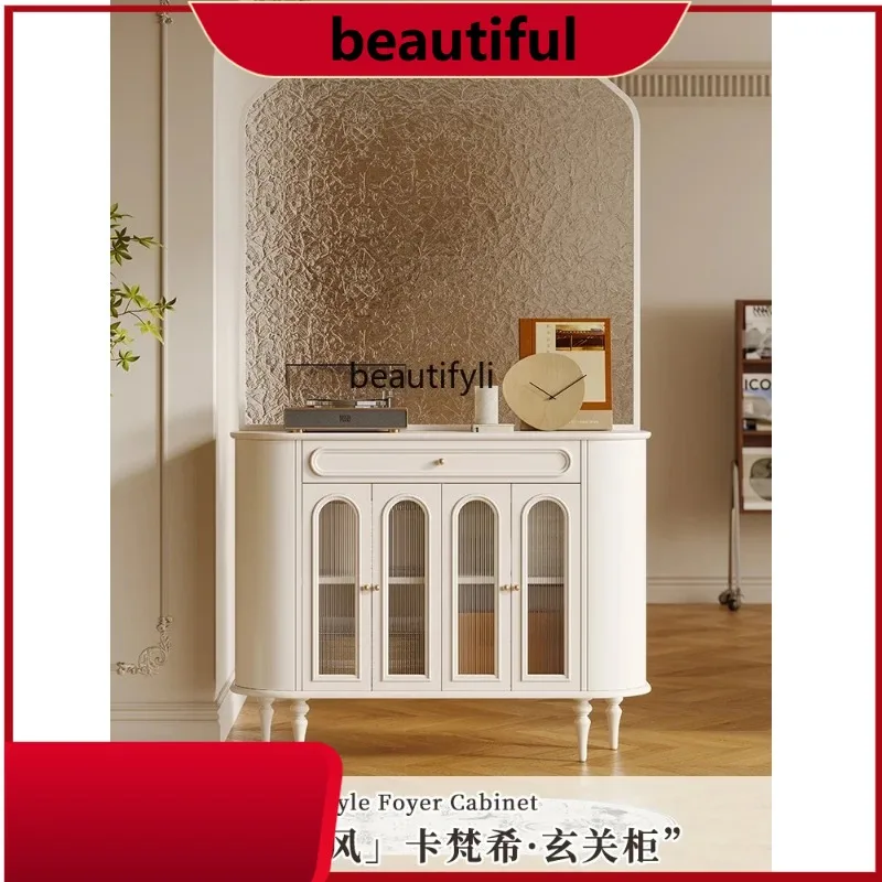 

French entrance entrance cabinet Solid wood retro living room integrated storage cabinet Opposite the door Water ripple screen H
