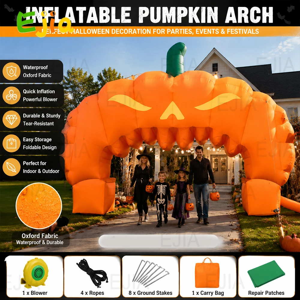 Giant 30FT Inflatable Pumpkin Arch Halloween Decoration, 18FT Height Outdoor Spooky Archway with Powerful Blower for Party, Fest