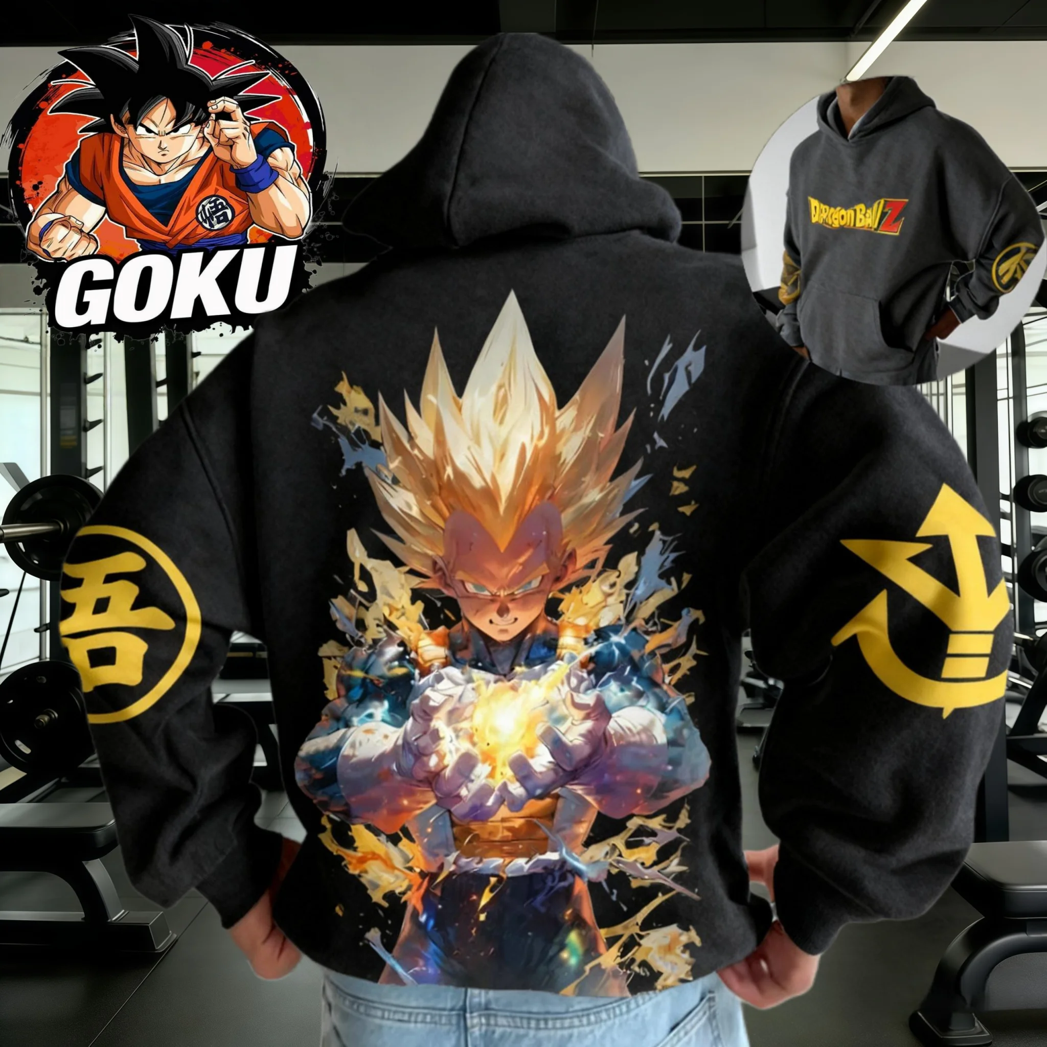 

Худи Dragon Ball Осень-Зима 2026, 100% хлопок, оверсайз, с принтом Vegeta Super Saiyan Final Flash, для спортзала и уличной моды, унисекс