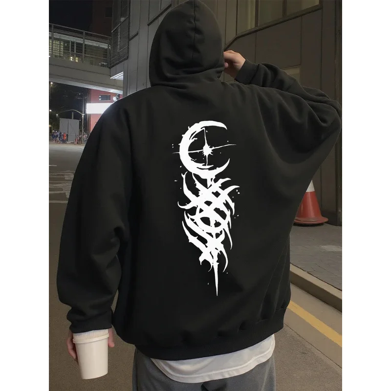 هوديي للرجال ملابس الشارع تصميم القبلية القمر الجرافيك هوديس الرجال يرتدين في الربيع والخريف والشتاء البلوز #1