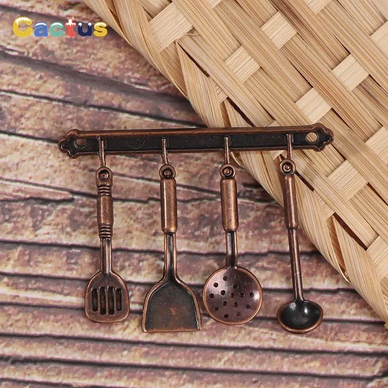 5Pcs/set Dollhouse Miniature Shovel Soup Spoon Storage Holder Simulation Kitchen Utensils Doll House Accessories