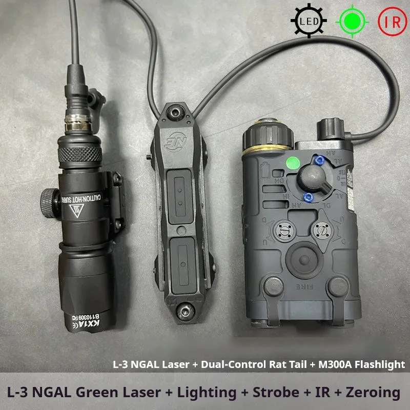 Tactical Metal L3 NGAL PEQ Laser Strobe Red Green for Surefire M300C M600A Hunting Flashlight Dual Function Switch