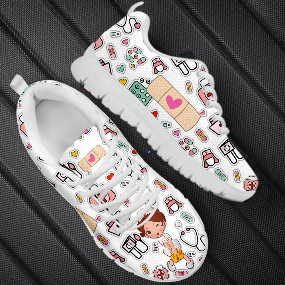 INSTANTARTS New Women's Nurse Shoes Hospital Worker Flats Nurse and Medical Tools Print Female Casual Sneakers Band-aid Design