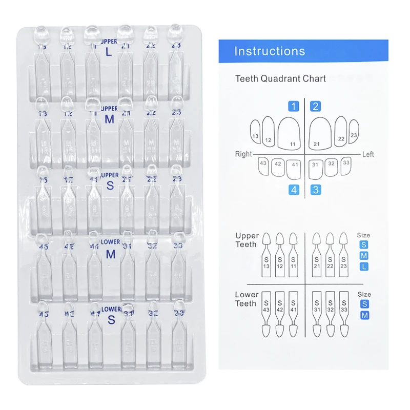 30Pcs Dental Composite Resin Veneers Mould Light Cure Teeth Anterior Adhesive Bonding Whitening Material