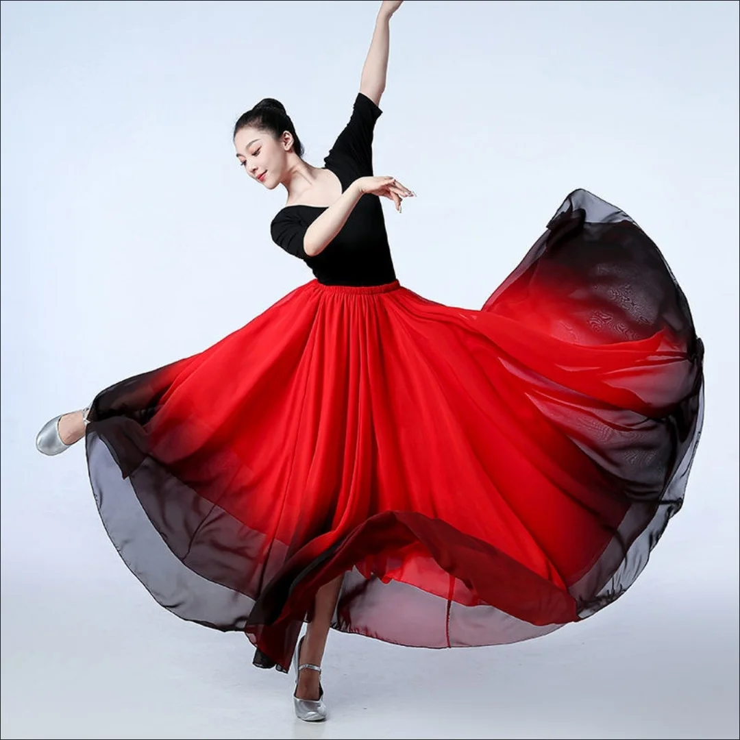 Spanien Flamenco Tanz Chiffon Rock für Frauen Bühnen performance Tanz röcke 180/360/540/720 Grad Kostüme weiblich rot schwarz