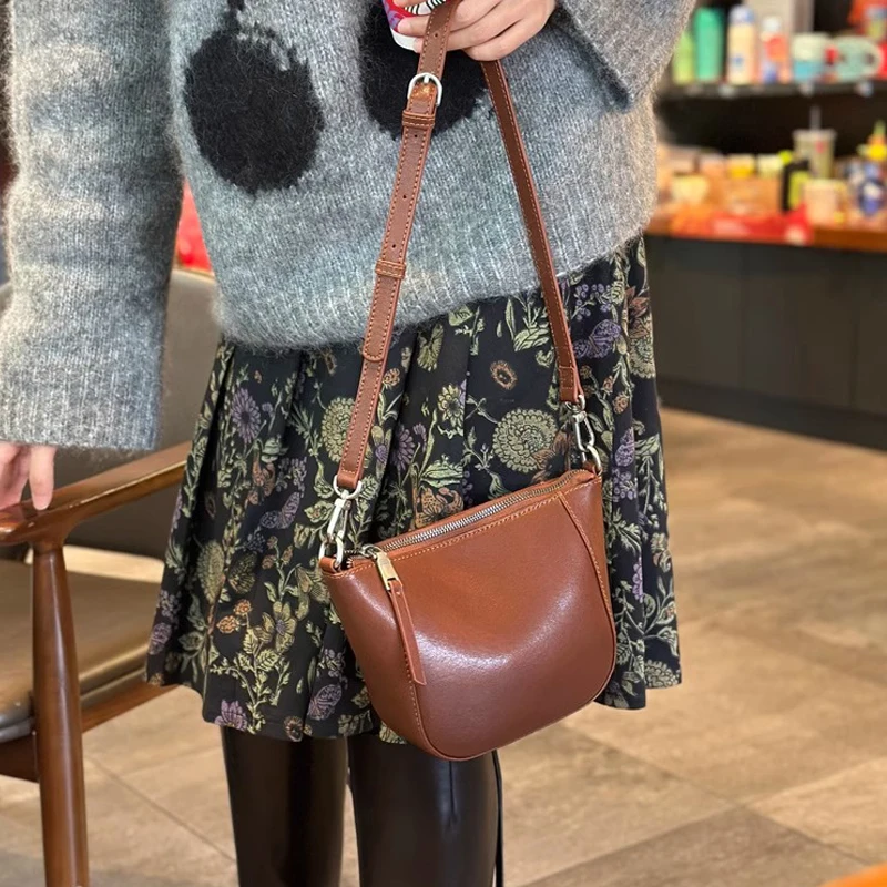 Women Cow Genuine Leather Crossbody Bag Ladies Trendy Retro Cowhide Square Phone Purse Designer Luxury Bags Female Shoulder Bags