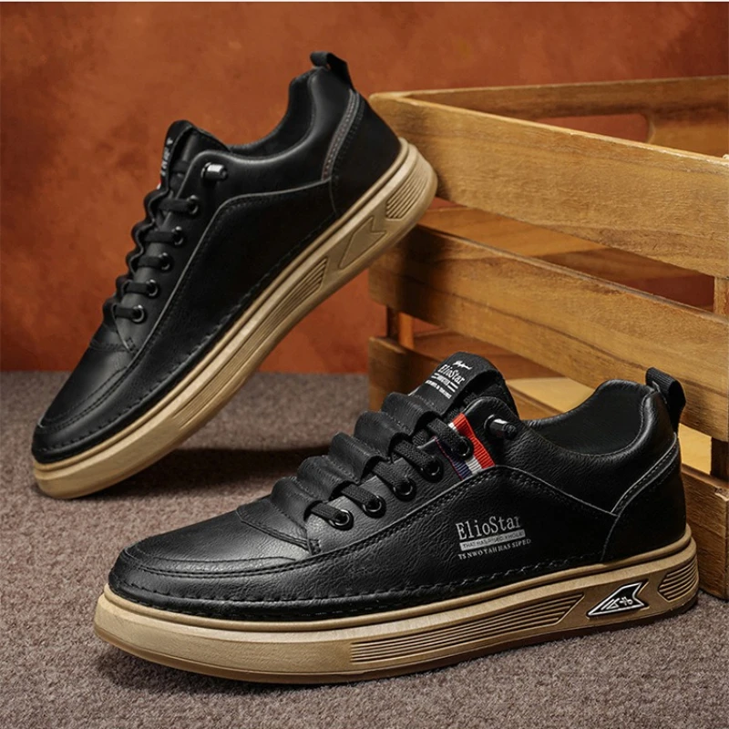 

Новые мужские весенние дышащие кожаные кроссовки, модные повседневные туфли без шнуровки, легкая стильная обувь для скейтбординга