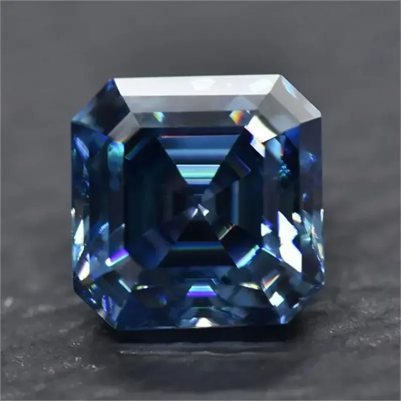 

Moissanite Stone Sapphire Blue Color Asscher Cut Lab Grown Gemstone For Women Jewelry Pass Diamond Tester With GRA Certificate