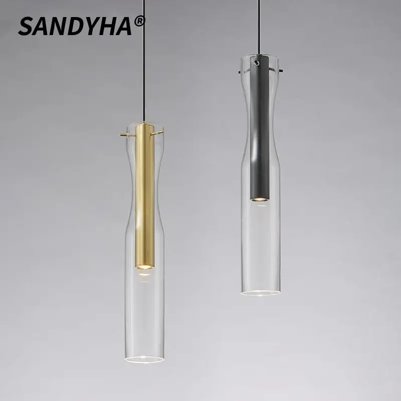

SANDYHA Modern Minimalist Pendent Lamp Glass Lampshade Design LED Lights for Living Room Decoration Bedroom Lighting Fixtures