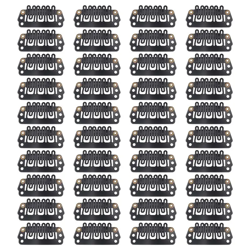 【ESSENTIALS 】40Pcs U-Shaped Clamp For Hair Extensions Wig Clips DIY Comb Black Frame