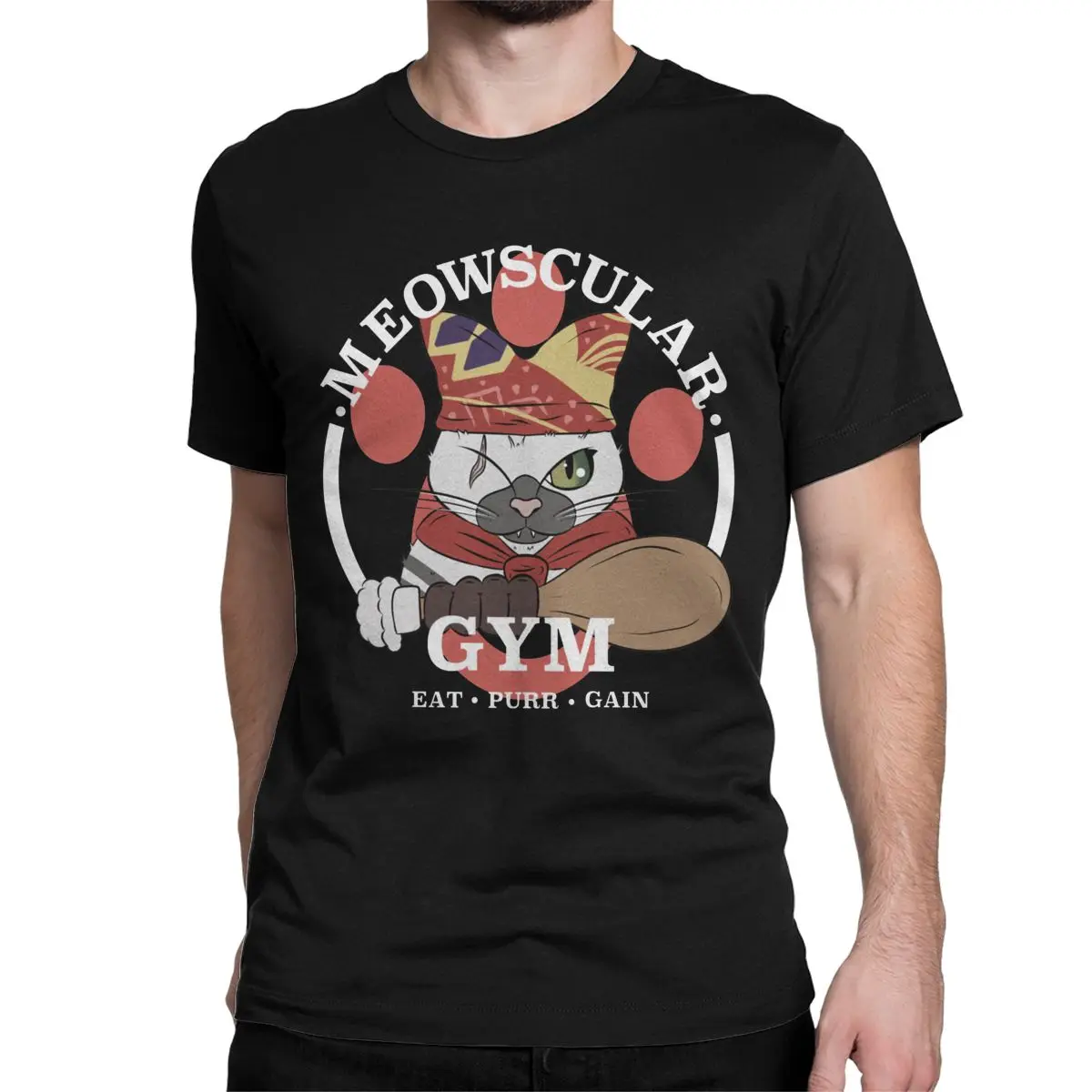 Men Women's T-Shirts Meowscular Gym Hipster 100% Cotton Tees Monster Hunter World MHW Game T Shirt Round Collar Tops Graphic