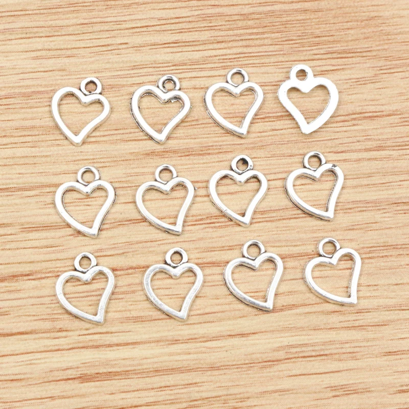 50pcs 10x8mm Antique Bronze Silver Plated Heart Handmade Charms Pendant:DIY for bracelet necklace