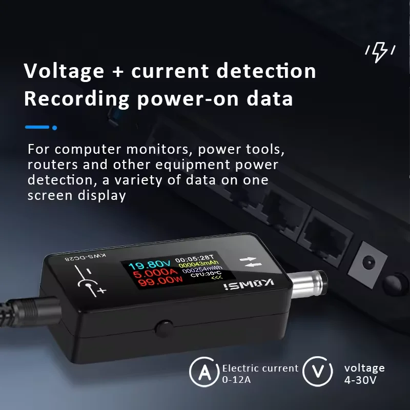 KWS-DC28 Interface Tester 4-30V 12A Voltage Current Tester Digital Voltmeter Ammeter 0.96 Inch TFT Color Screen Power Meter