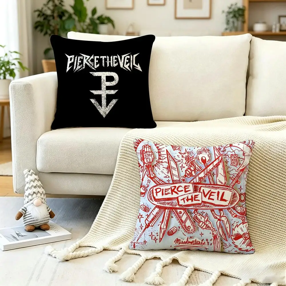 Music p-Pierce The Veil Cushion Cover Anti-dustmite Pillowcase Invisible zipper silky short plush Sofa cushion cover