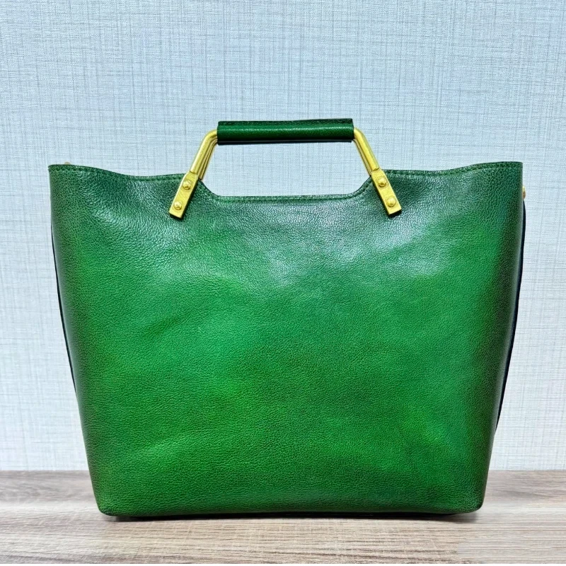 

Brand Luxury Leather Green Bucket Bag Classic Japanese Solid Color Minimalist Tote Bag Fashionable Casual Versatile Shoulder Bag