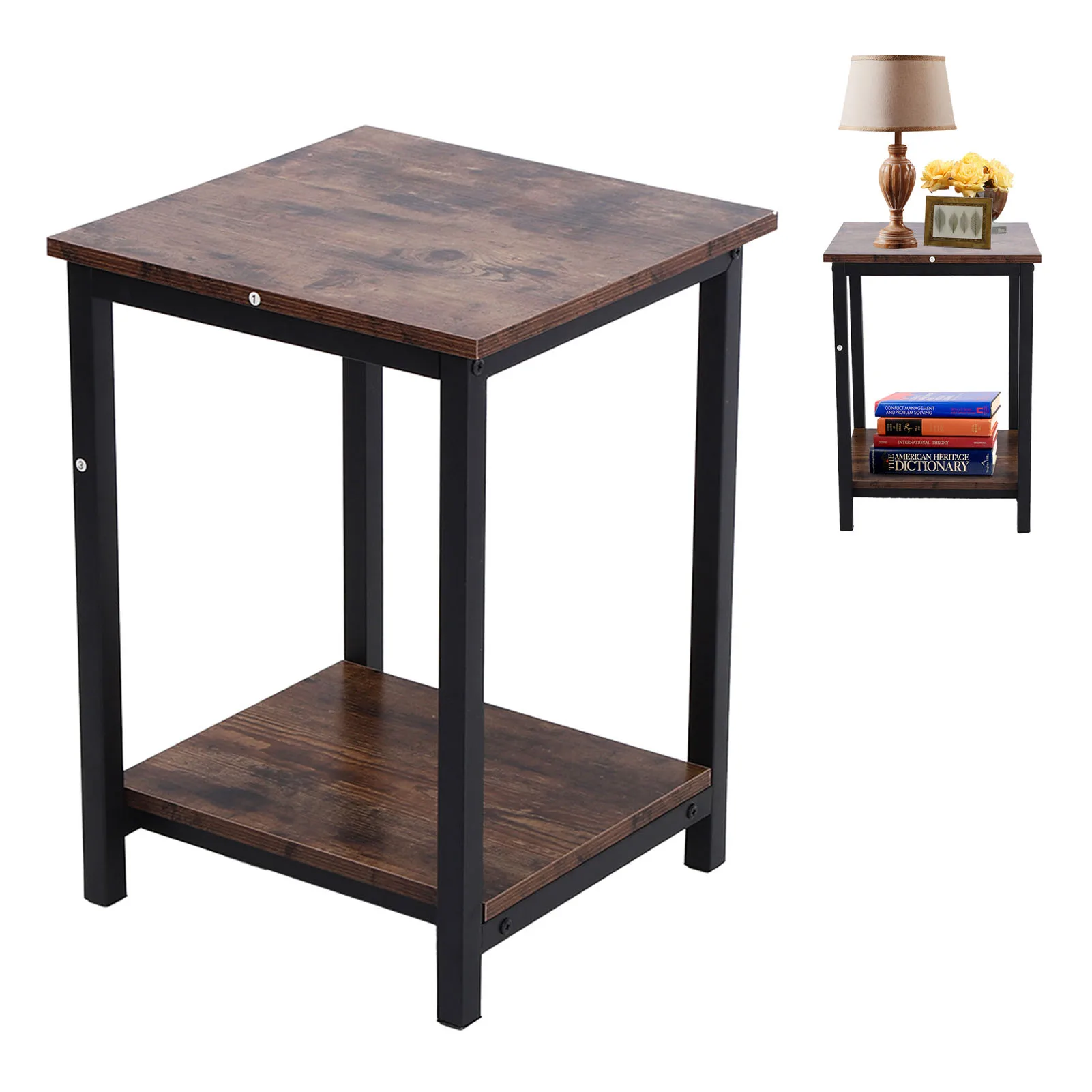 Simple Double Layer Storage Cabinet Side Industrial Coffee End Table for Living Room Bedroom