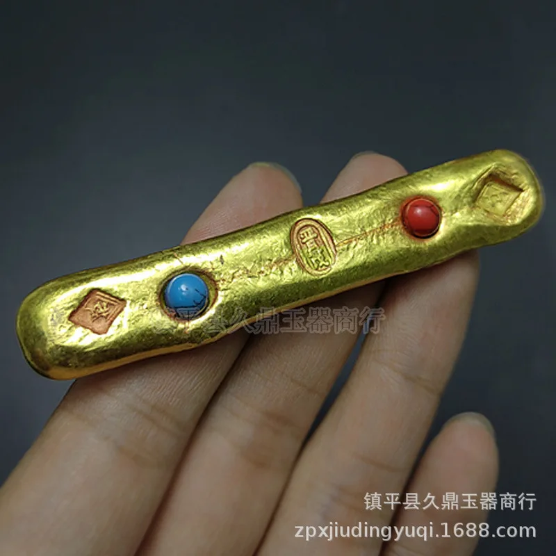 Miscellaneous : Ingots Inlaid with Gems,-Plated Brass Gold Bars, Antique Craft Items