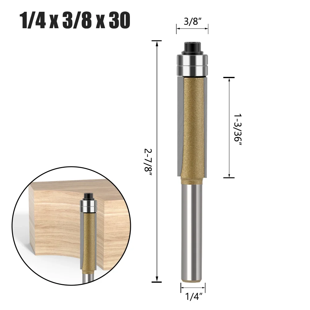 1PC 6mm1/4'' 2개의 베어링이 있는 생크 플러시 트림 비트 베어링 목공 도구 엔드밀이 있는 목재 트리밍 커터용 라우터 비트