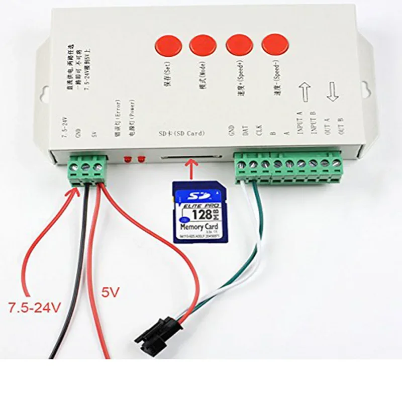 T1000S SD Card LED RGB Pixel Controller Dimmer for WS2812B DMX512 WS2811 LPD8806 LED Strip Matrix 2048 Pixels Program Controler