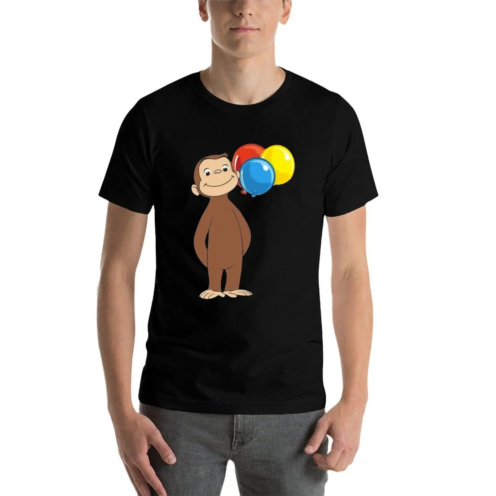 

Curious George with balloons T-Shirt man t shirts cotton man t shirts for men casual T-Shirt