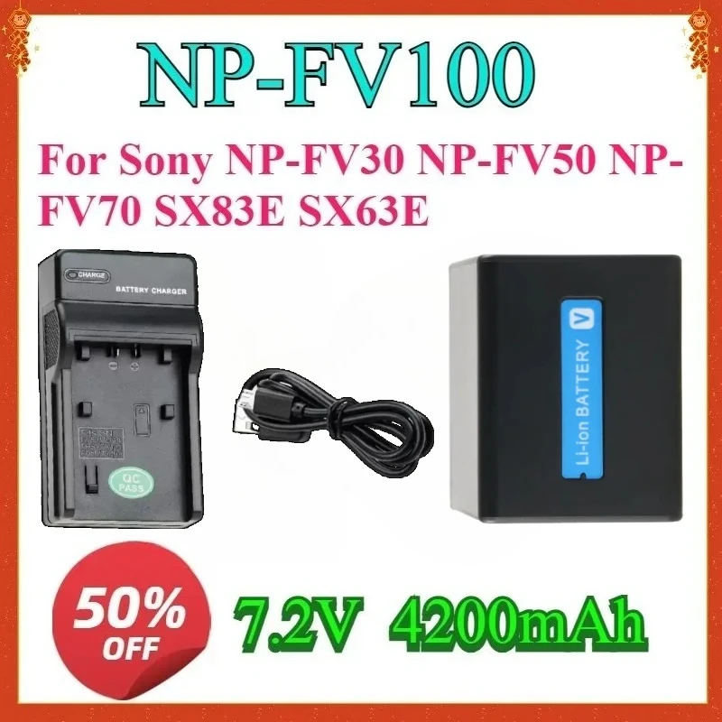 

For NP FV100 FV100 High quality replaceable Bateria + Charger for Sony NP-FV30 NP-FV50 NP-FV70 SX83E SX63E FDR-AX100E AX100E