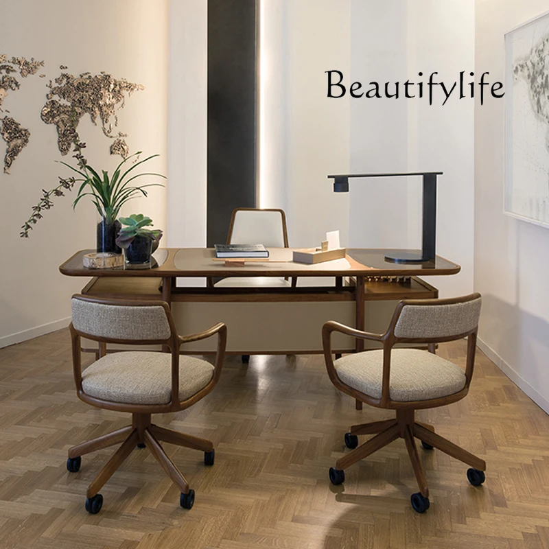 Solid Wood Desk Italian Style Light Luxury Simple Modern Quiet Style Office Designer Style High Sense