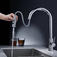 Brushed Gold Pull Out Kitchen Faucet Brass Sink Faucet Mixer Tap 360 degree rotation torneira cozinha mixer taps Kitchen Tap