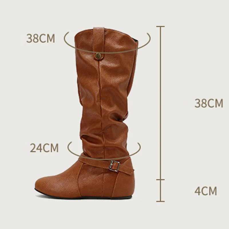 SIMLOVEYO 2025 Retro Leisure Ladies Knee High Boots Round Toe Raised Heel 4cm Zipper Clasp Plus Size 49 50 Daily Boot