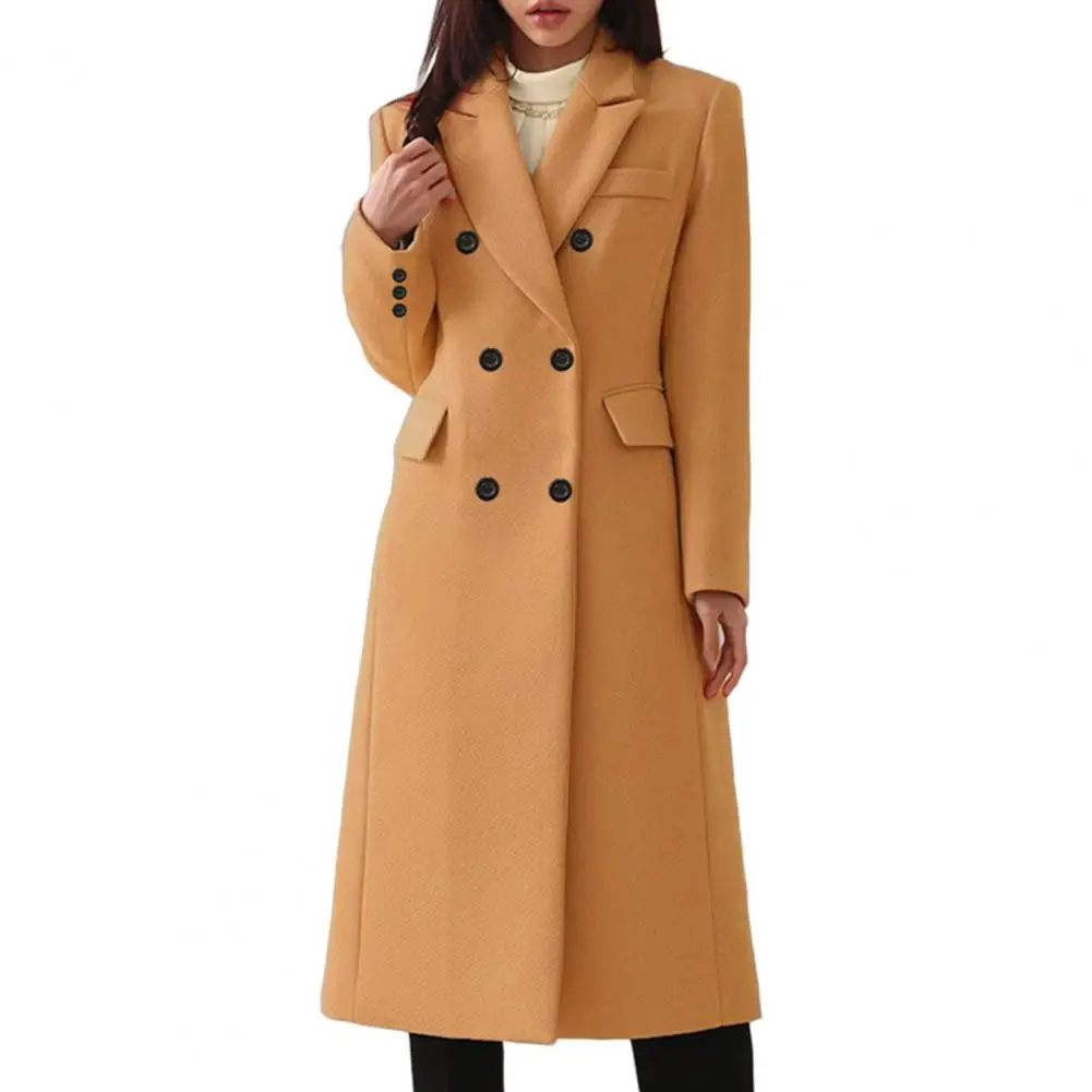 Windproof Long Coat Thickened Warm Windproof Women's Double-breasted Overcoat Stylish Loose Fit with Turn-down Collar Button