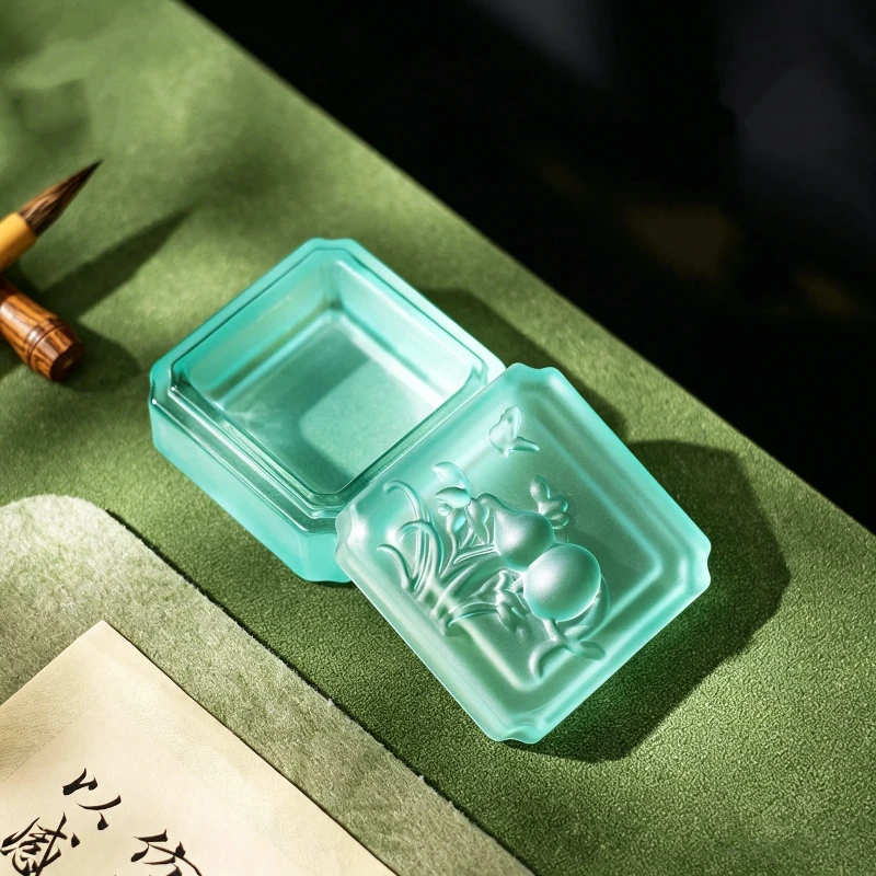 Glass Ink Stone with Lid Moisture Retention for Calligraphy Practice Women Students Art Supply Ink Stick Stone Study Decoration