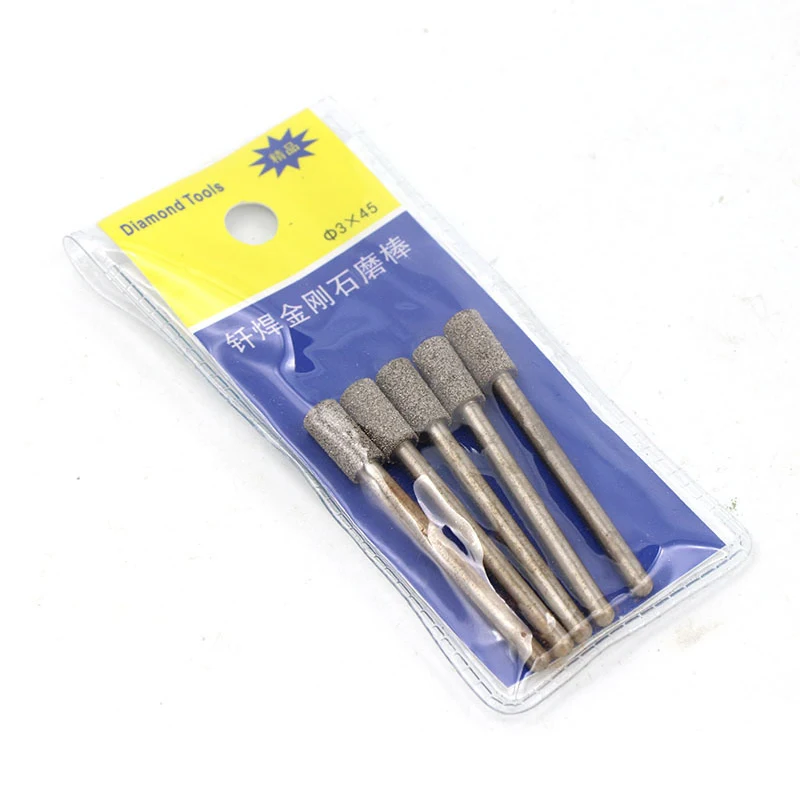 5-10pcs 2.5~6mm Cylindrical Brazed Diamond Grinding Head 3mm Shank For Dremel Rotary Tool Polishing Abrasive Accessories Tools