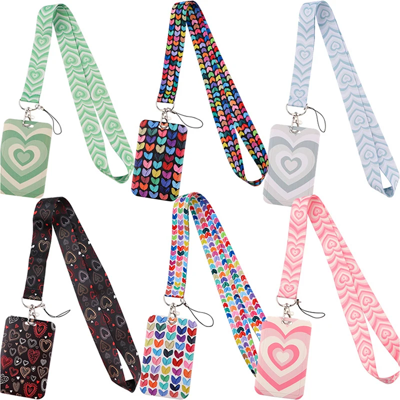 Love Heart Series Colorful Lanyards ID Badge Holder Keychain Key Holder Hang Rope Keyrings Accessories For Family Friends Gifts