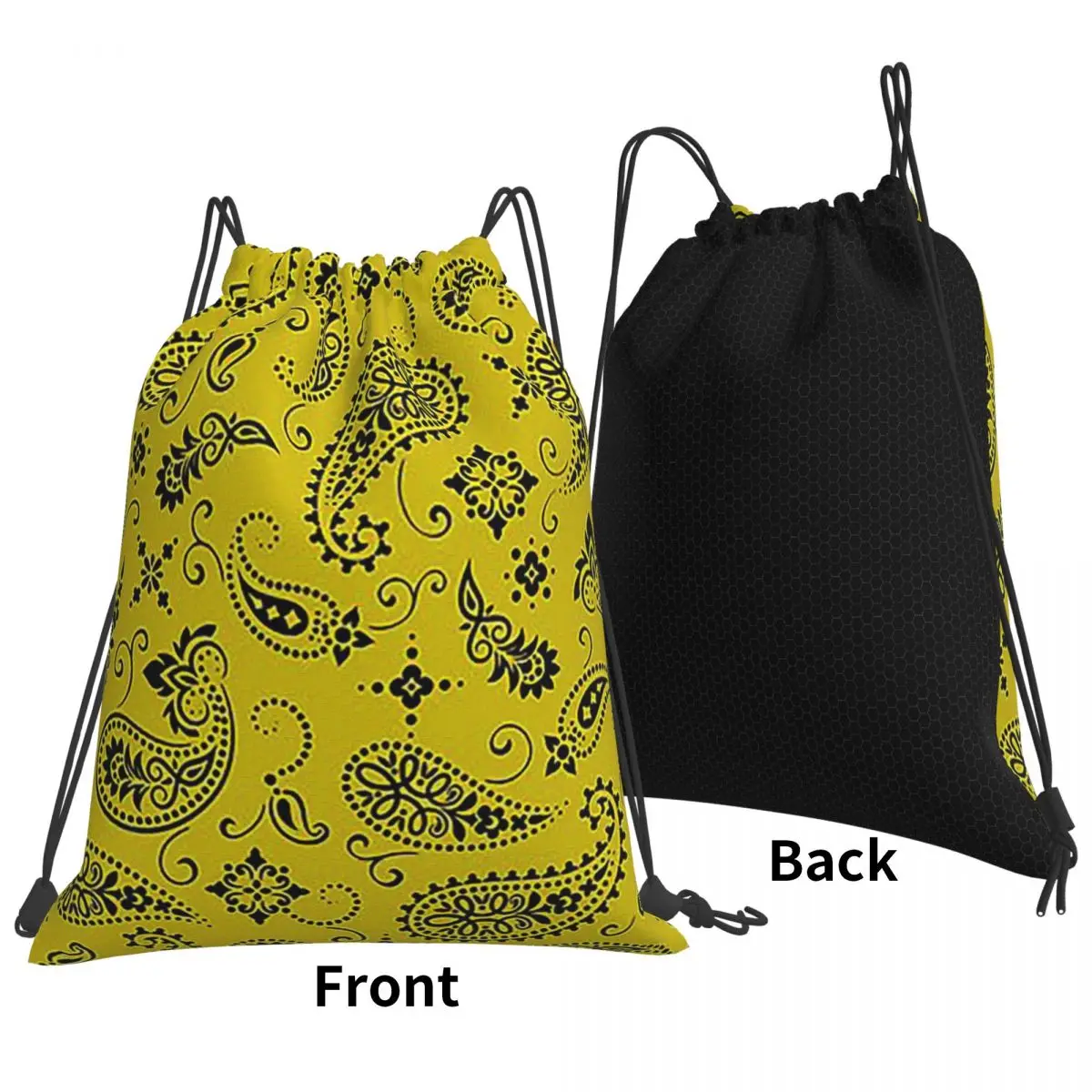 Yellow Bandanas Paisley Backpacks Fashion Portable Drawstring Bundle Pocket Storage Bag Book Bags For Man Woman School